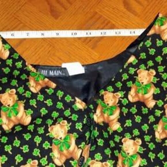 Vtg St. Patrick's Day Teddy Bears & Shamrocks Teacher Granny Vest by 111 Main XL - Picture 8 of 9
